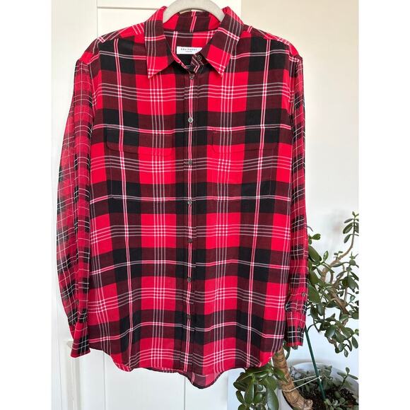 Equipment Femme 100% Silk Signature Silk Shirt Red and Black Plaid, Size S, EUC - Picture 1 of 6
